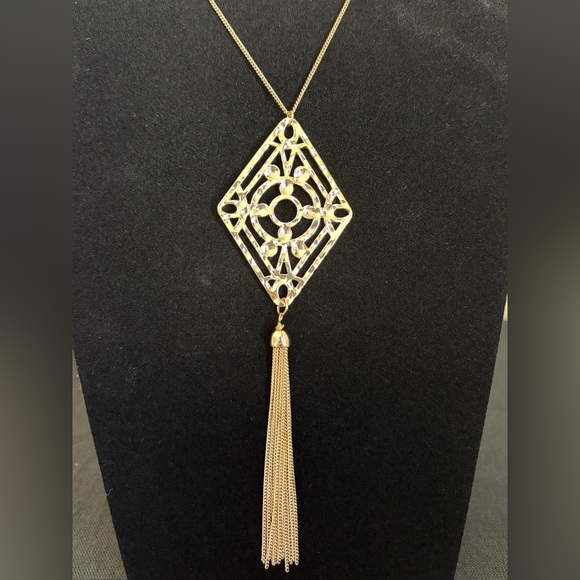 a new day Jewelry - A New Day Gold Long Geometric Pendant Necklace with Tassel NWT